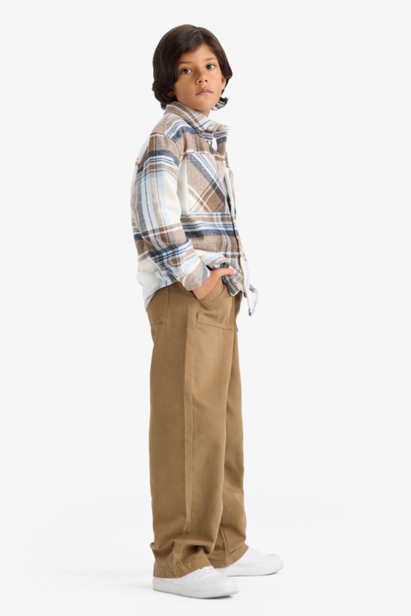 Erkek Çocuk - Genç Erkek Meşe Yeşili Loose Fit Standart Paça Gabardin Pantolon Erkek Çocuk