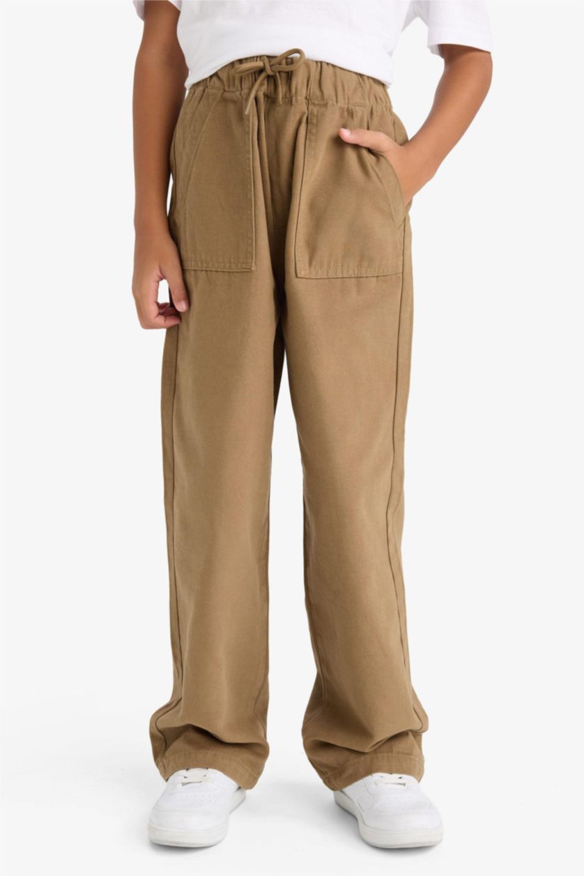 Erkek Çocuk - Genç Erkek Meşe Yeşili Loose Fit Standart Paça Gabardin Pantolon Erkek Çocuk