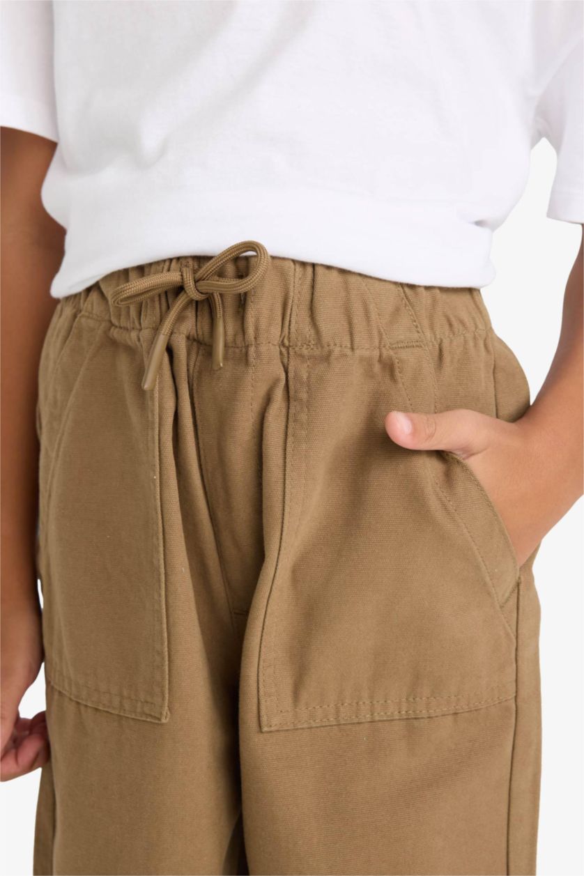 Erkek Çocuk - Genç Erkek Meşe Yeşili Loose Fit Standart Paça Gabardin Pantolon Erkek Çocuk