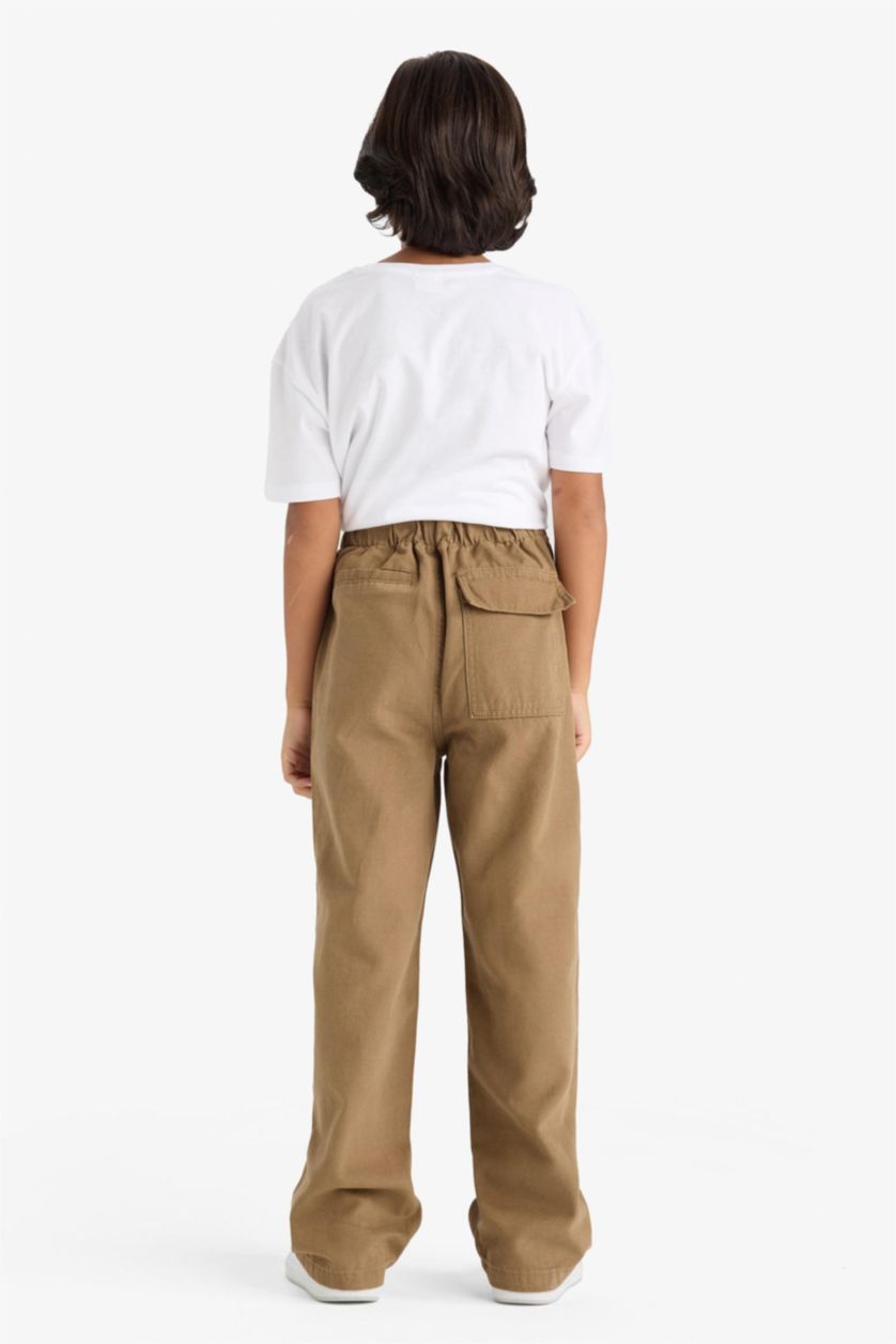 Erkek Çocuk - Genç Erkek Meşe Yeşili Loose Fit Standart Paça Gabardin Pantolon Erkek Çocuk