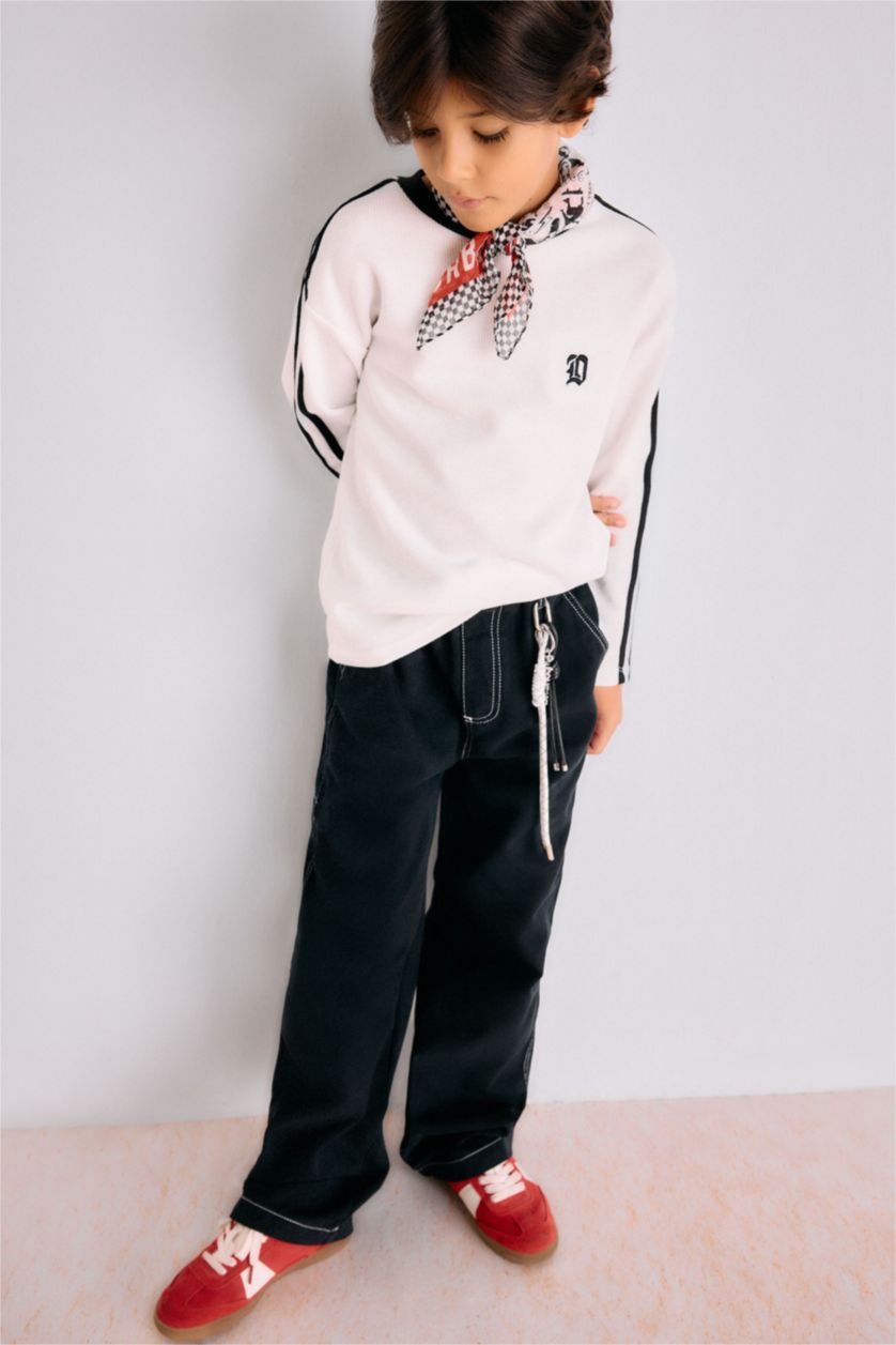 Erkek Çocuk - Genç Erkek Siyah Loose Fit Standart Paça Gabardin Pantolon Erkek Çocuk