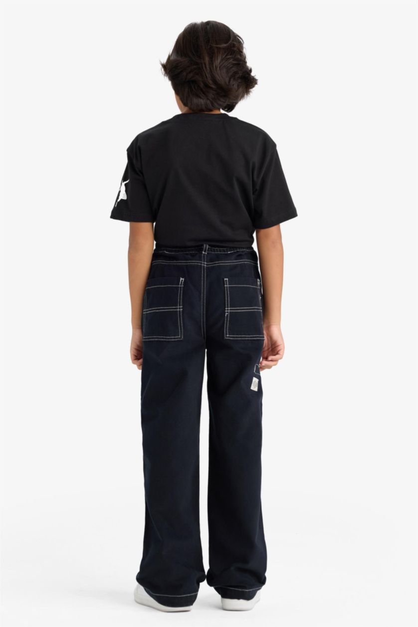 Erkek Çocuk - Genç Erkek Siyah Loose Fit Standart Paça Gabardin Pantolon Erkek Çocuk