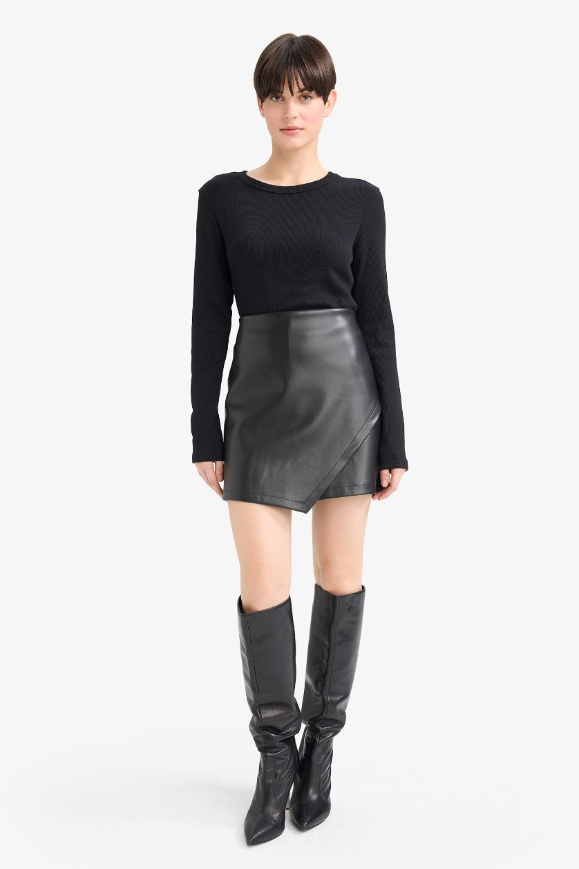WOMAN Black Faux Leather High Waist Shorts