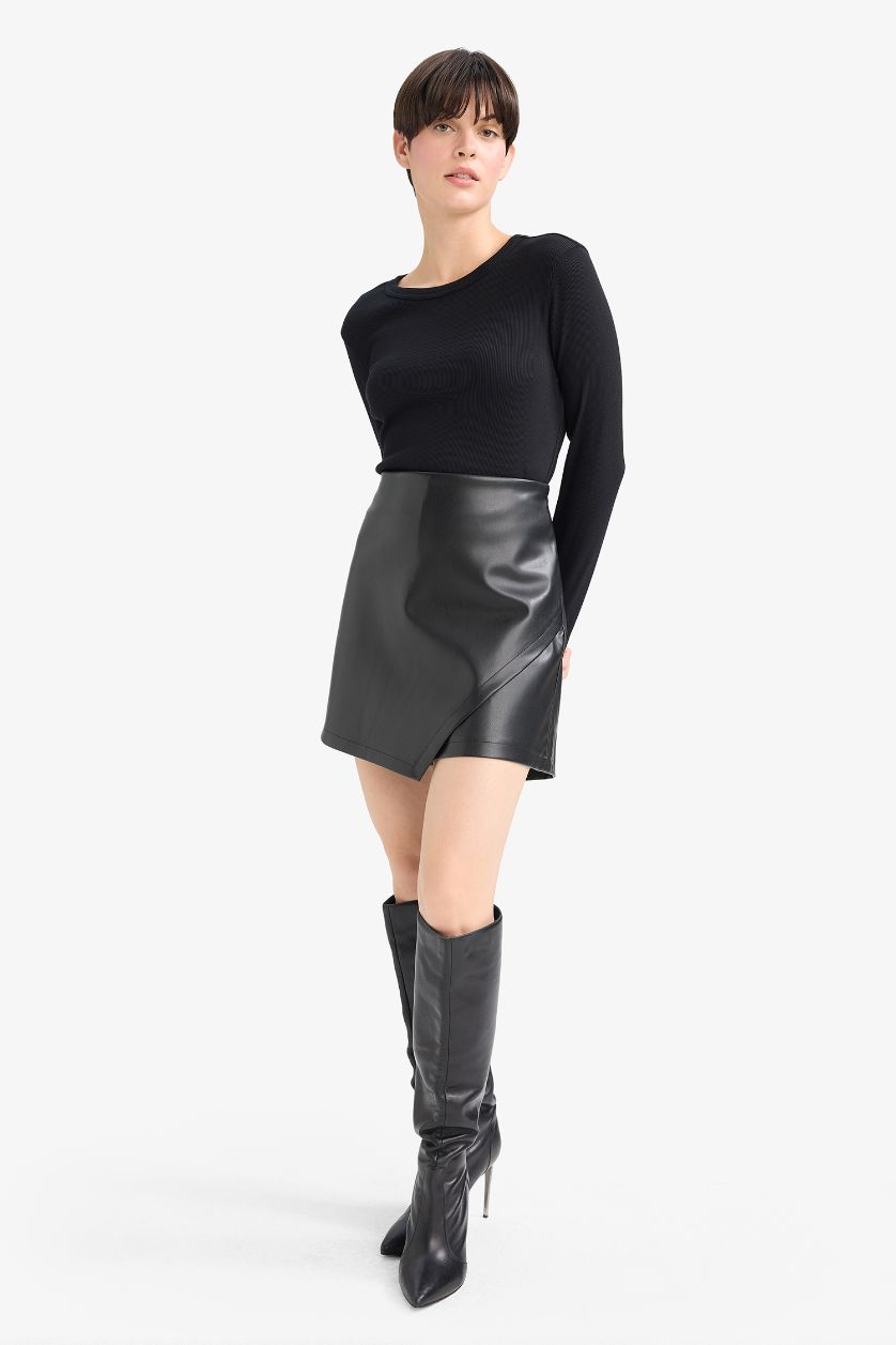 WOMAN Black Faux Leather High Waist Shorts