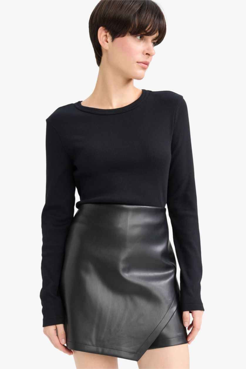 WOMAN Black Faux Leather High Waist Shorts