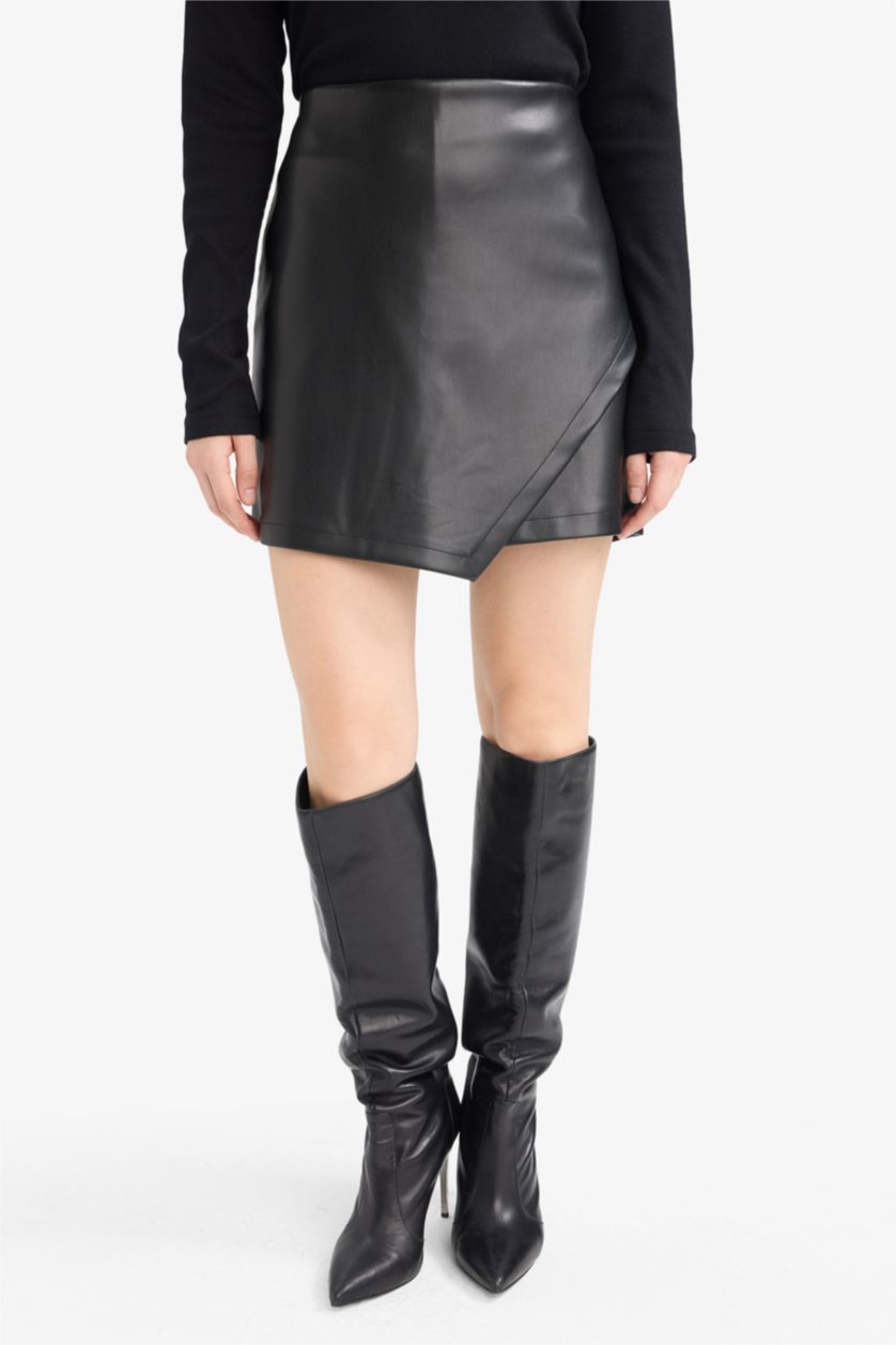 WOMAN Black Faux Leather High Waist Shorts