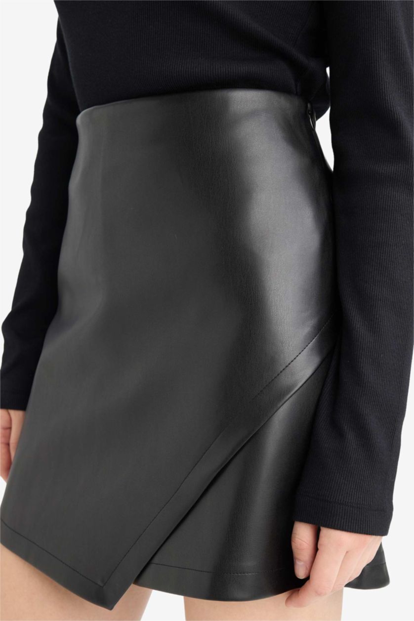 WOMAN Black Faux Leather High Waist Shorts