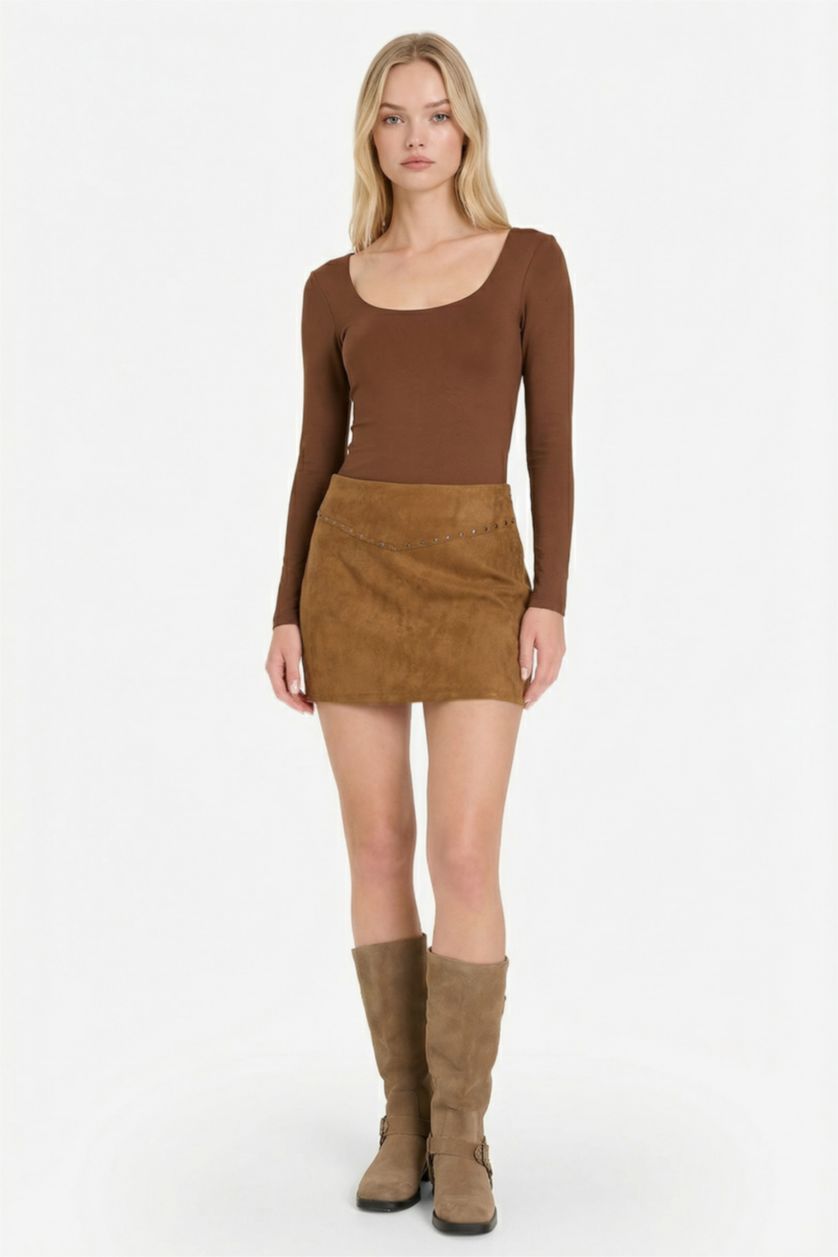 Женщины Верблюжья шерсть Замшевая мини-юбка со средней посадкой