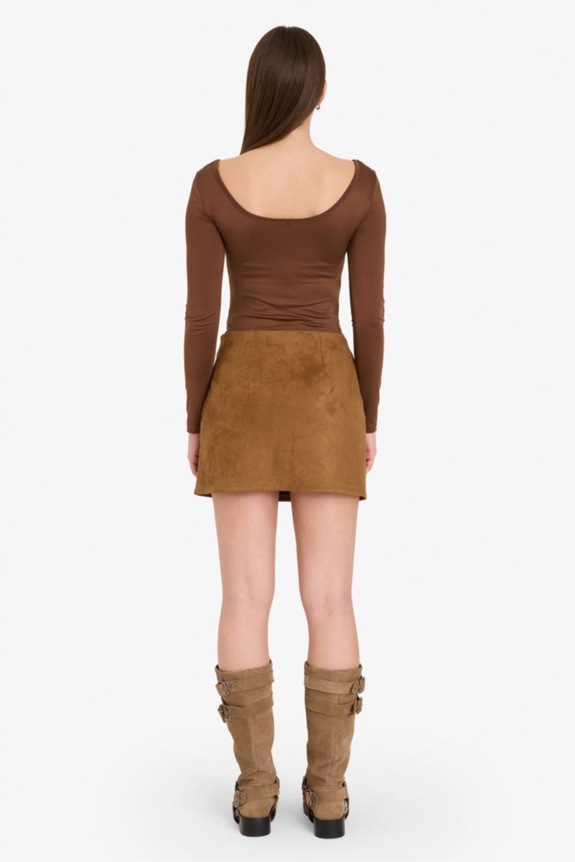 Женщины Верблюжья шерсть Замшевая мини-юбка со средней посадкой