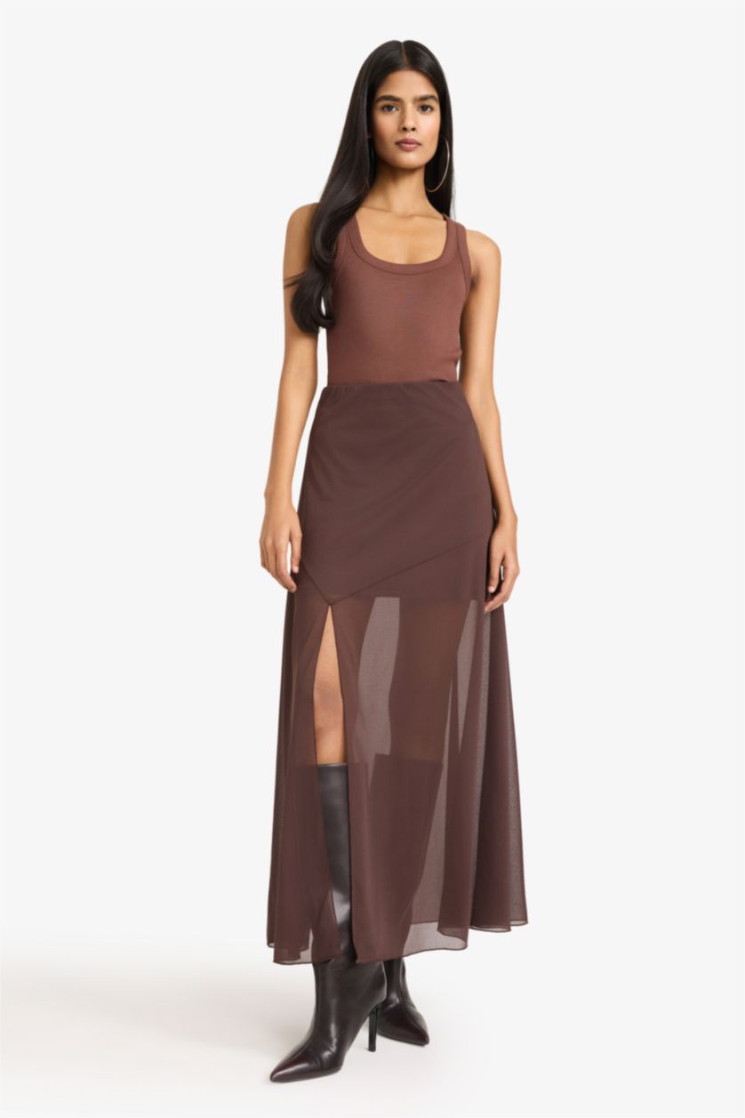 Женщины Коричневый Юбка макси из крепа А-силуэта со средней посадкой