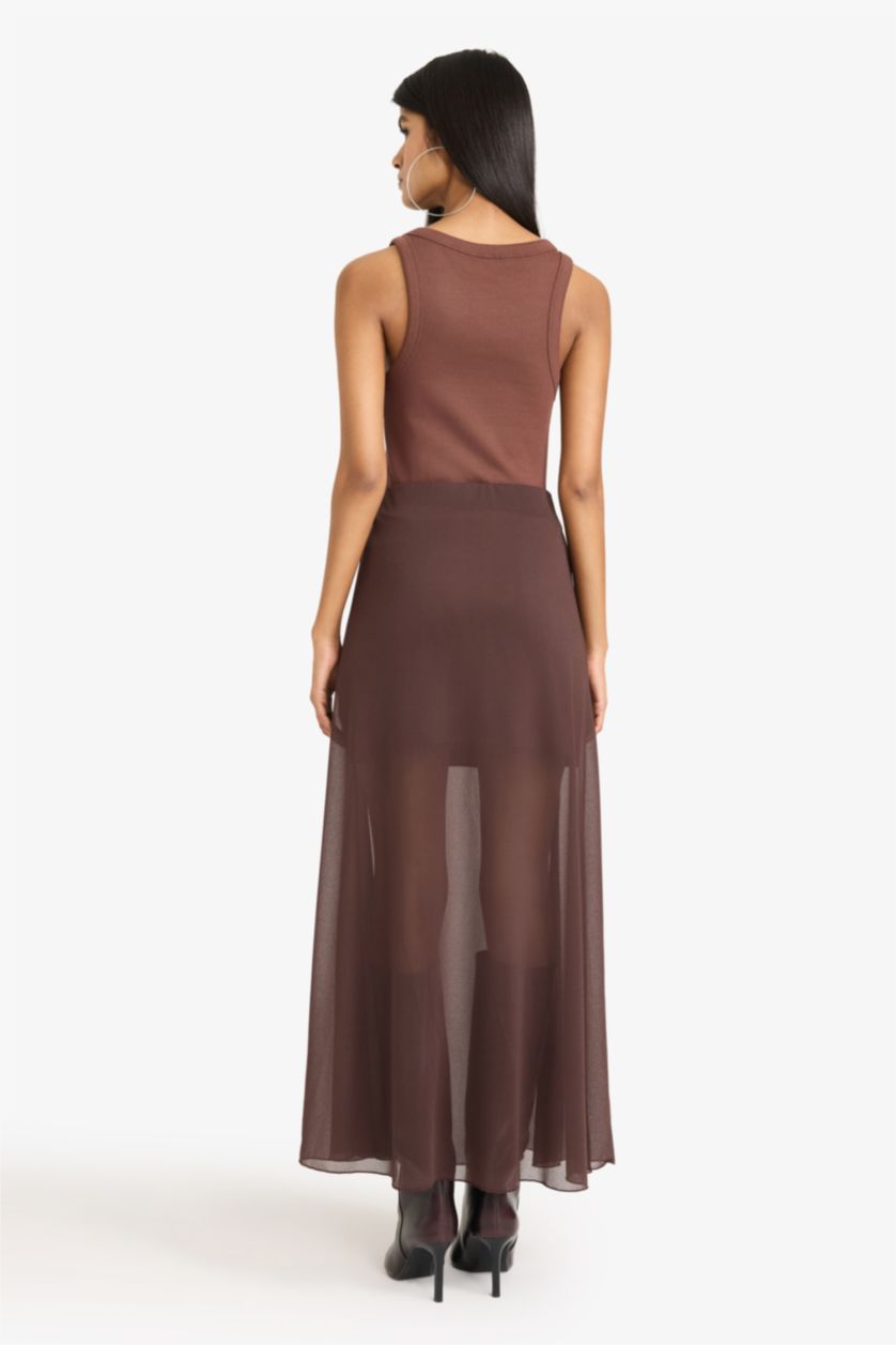 Женщины Коричневый Юбка макси из крепа А-силуэта со средней посадкой