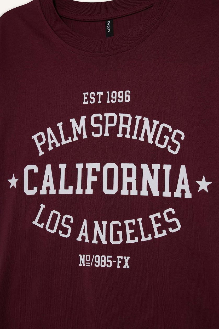 FEMME Bordeaux T-shirt oversize imprimé à col rond et manches courtes