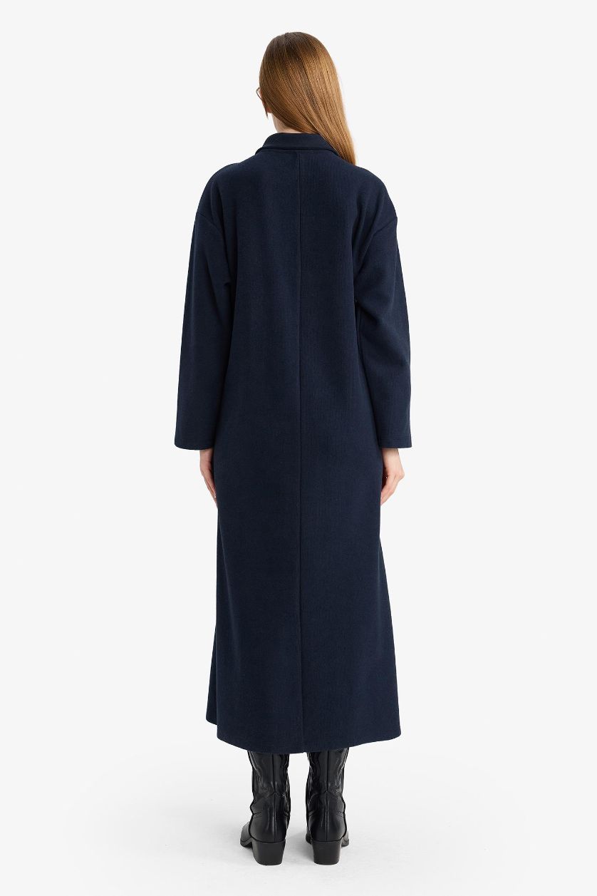 حريمي كحلي فستان طويل بكم قصة عادية وياقة بولو