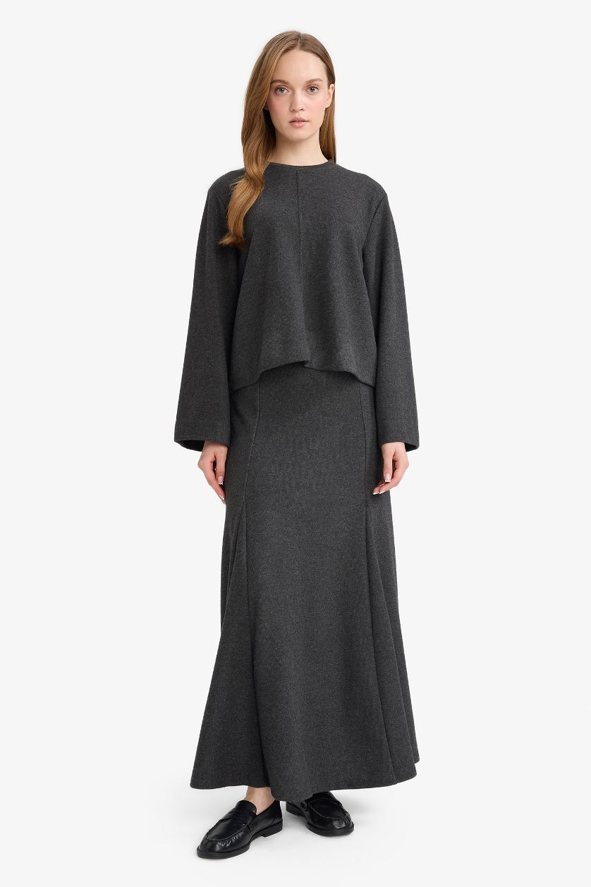 Kadın Koyu Antrasit A Kesim Selanik Kumaş Maxi Etek 