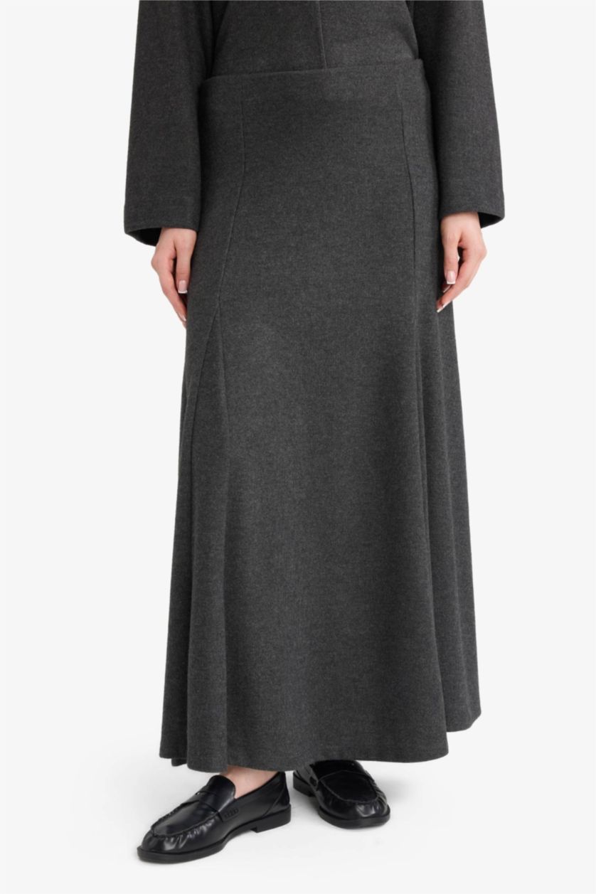 Kadın Koyu Antrasit A Kesim Selanik Kumaş Maxi Etek 