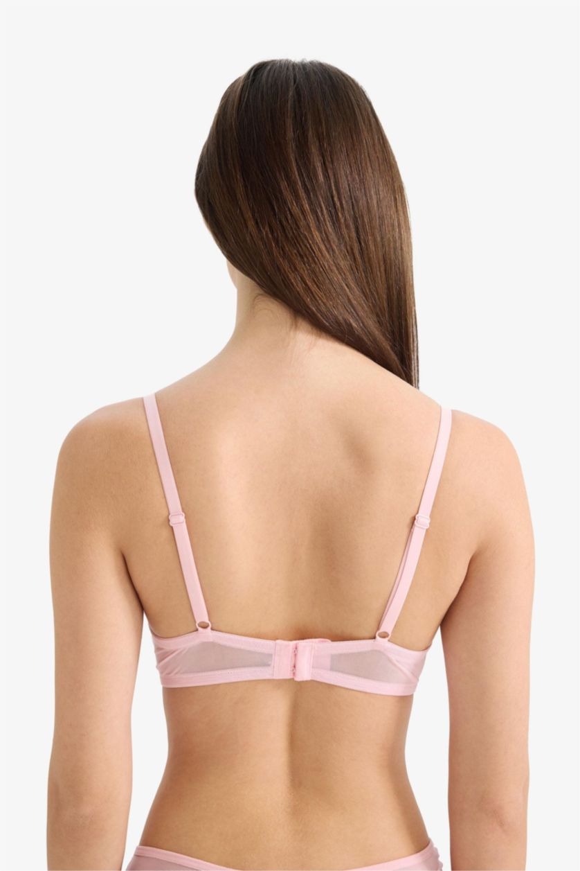 Kadın Pembe Dantel Detaylı Kaplı Full Push Up Balenli Tişört Bra