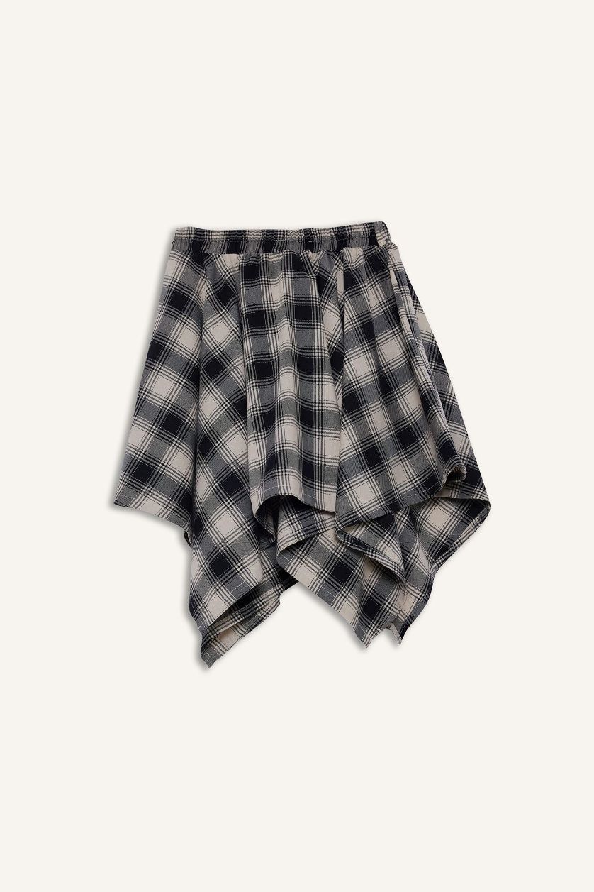 Kız Çocuk - Genç Kız Siyah Orta Asimetrik Kareli Etek Kız Çocuk