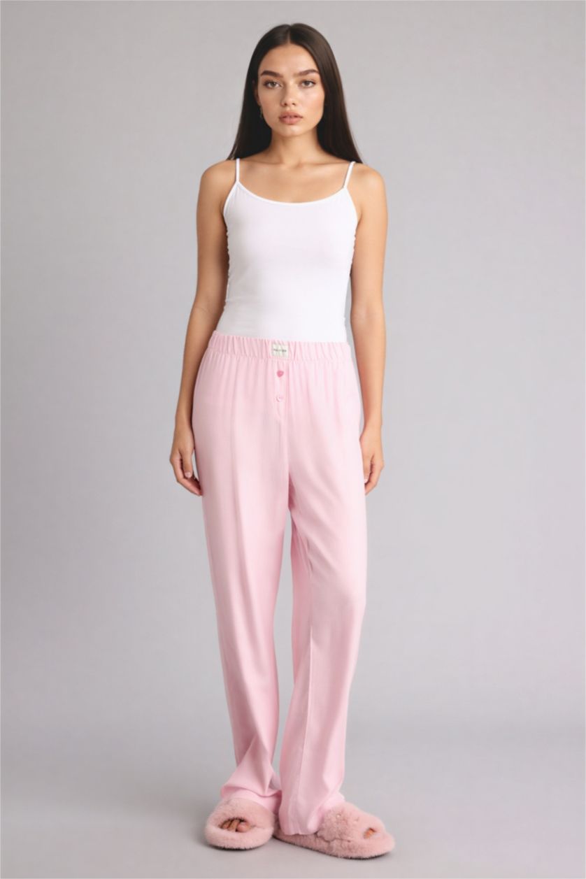 Woman Pink Regular Fit Flanel Bottom