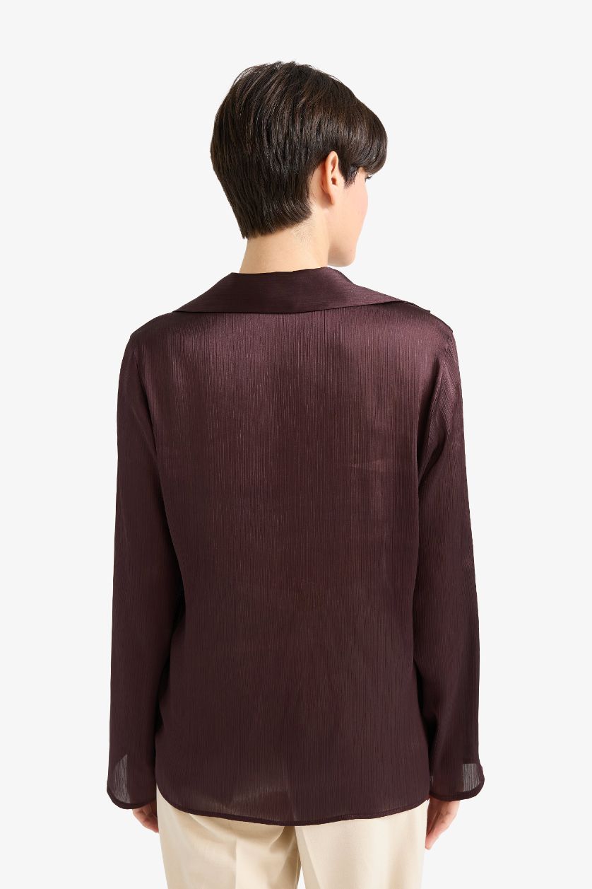 Kadın Kahve Regular Fit Saten Uzun Kollu Gömlek