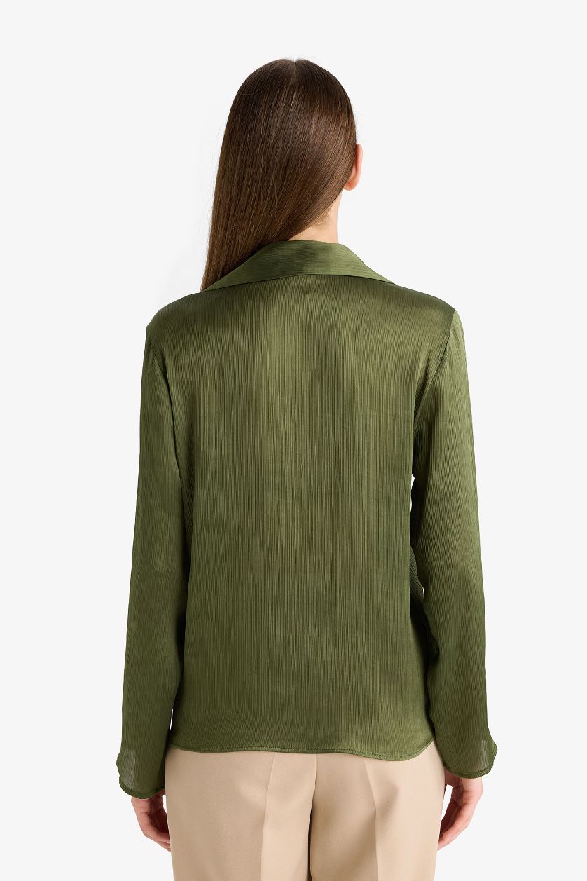 WOMAN Dark Green Regular Fit Satin Long Sleeve Shirt