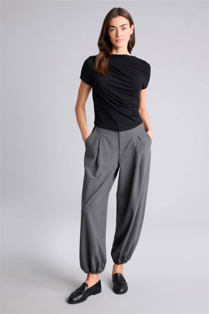 Женщины Черный Футболка Slim Fit с вырезом качели и коротким рукавом