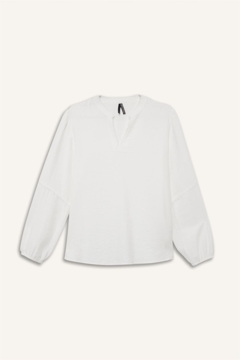 Женщины Бежевый Блузка с длинным рукавом стандартного кроя из хлопка для женщин