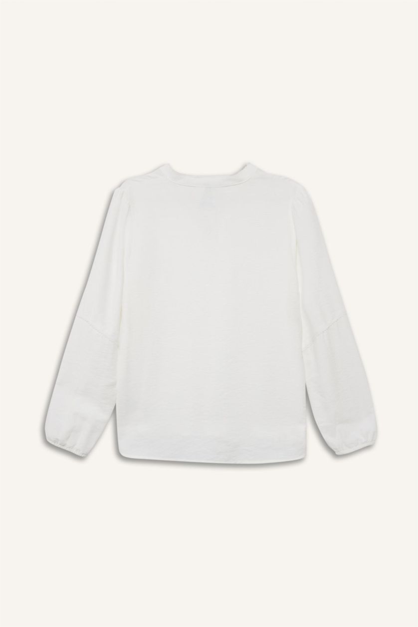 Женщины Бежевый Блузка с длинным рукавом стандартного кроя из хлопка для женщин