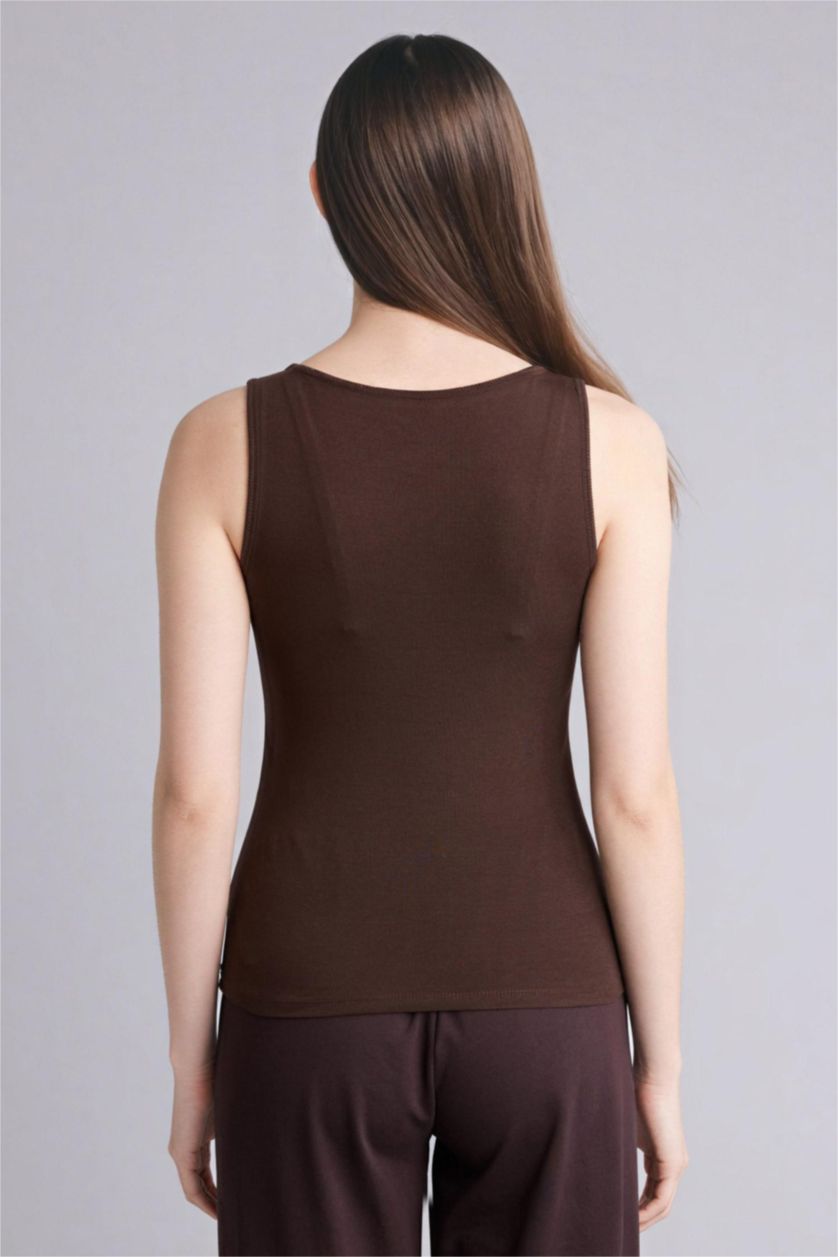 Әйелдерге Қоңыр Slim Fit қайық жағалы майка