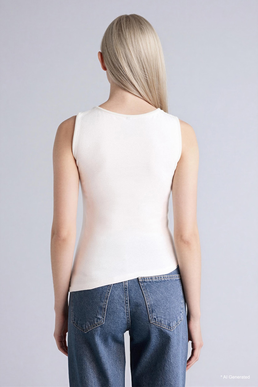 WOMAN White Slim Fit Boat Neck Ribbed Tank Top