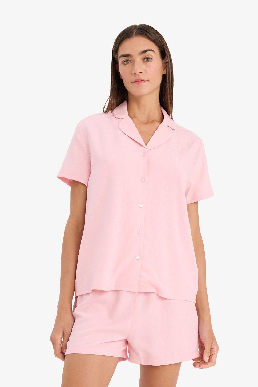 Kadın Pembe Pijama Takımı Kısa Kollu Üst Şort