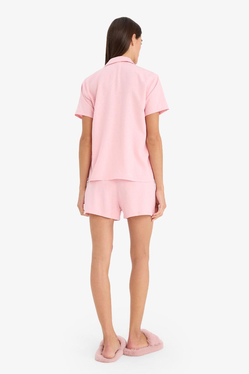 Kadın Pembe Pijama Takımı Kısa Kollu Üst Şort