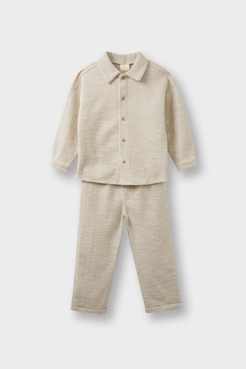 Erkek Bebek Bej Erkek Bebek 2'li Takım Uzun Kollu Gömlek Pantolon