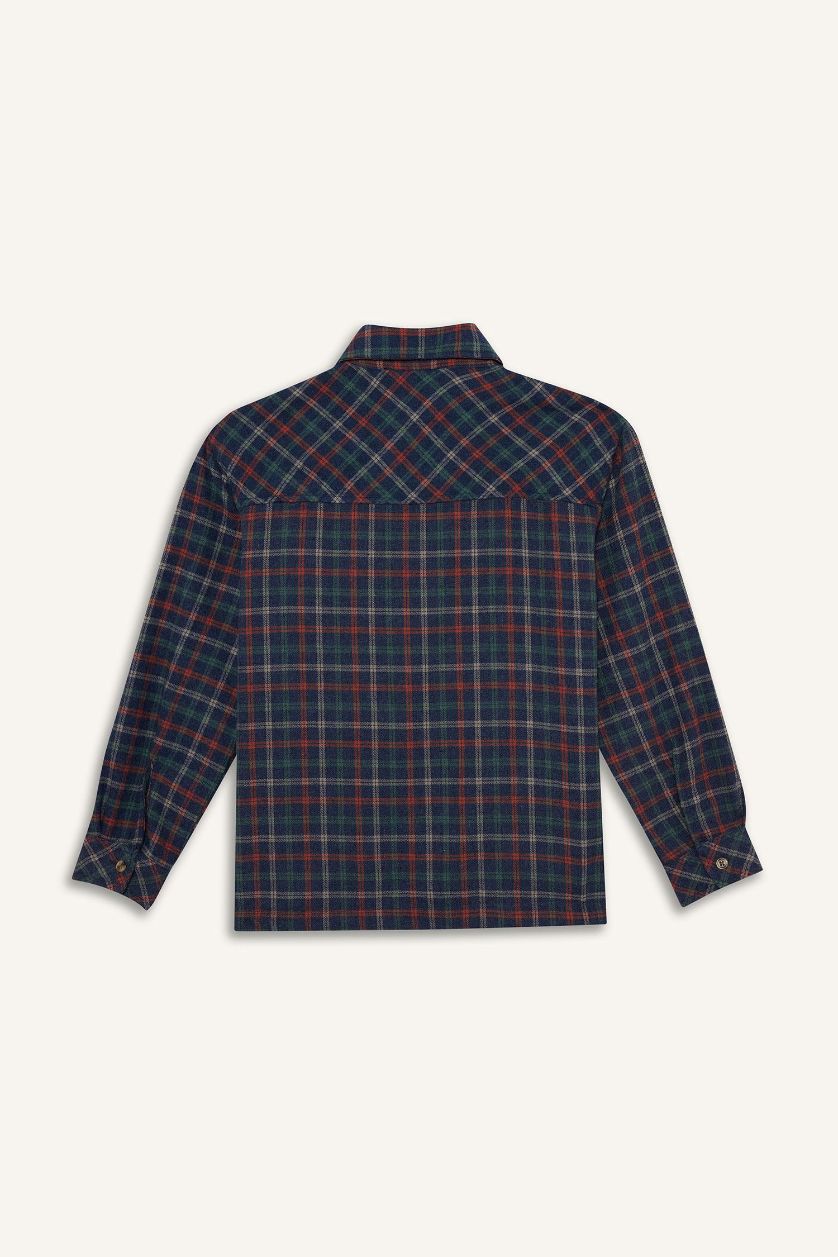 أولادي نيلي قميص كاروهات اولادي كم طويل فلانيل بياقة بولو