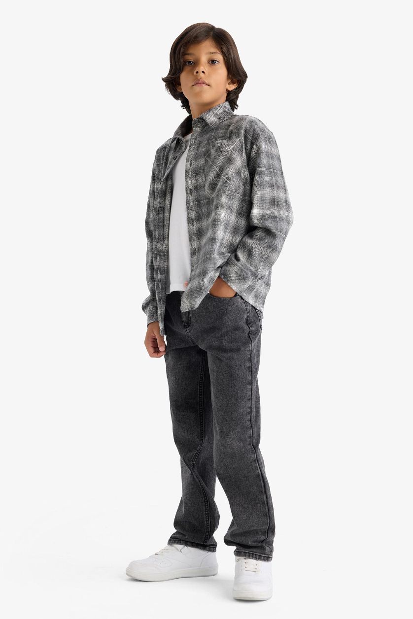 أولادي أنثرا قميص كم طويل فلانيل كاروهات بياقة بولو