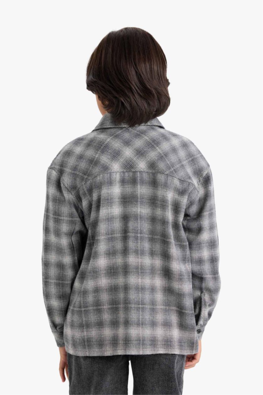 أولادي أنثرا قميص كم طويل فلانيل كاروهات بياقة بولو