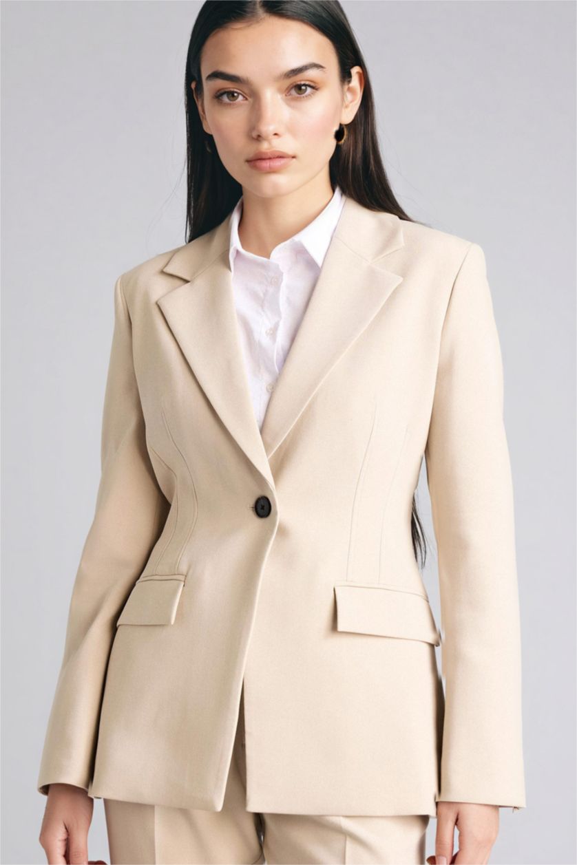 Әйелдерге ашық реңк Fitted пиджак жағалы блейзер