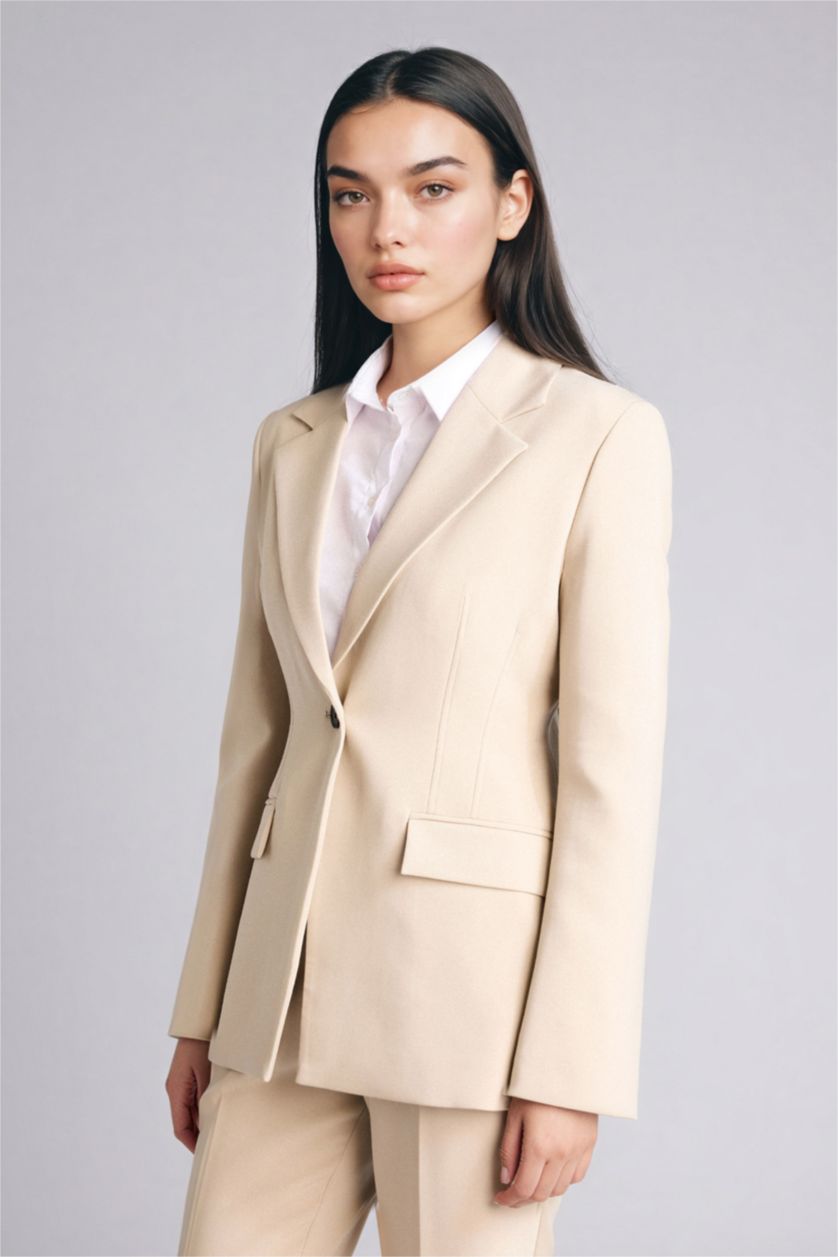 Әйелдерге ашық реңк Fitted пиджак жағалы блейзер