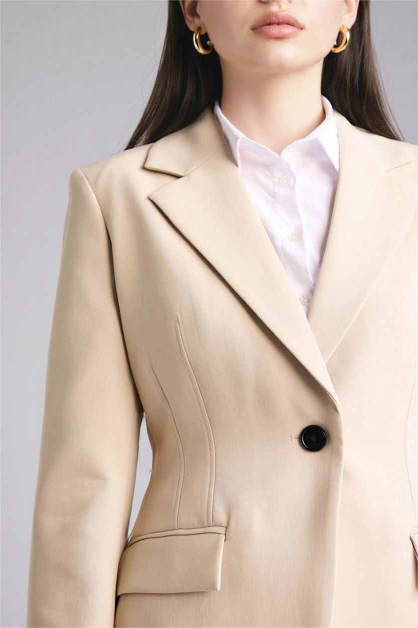 Әйелдерге ашық реңк Fitted пиджак жағалы блейзер