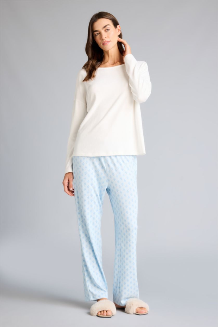 نساء أزرق فاتح سيت قصة عادية ردن طويل - قطعتين