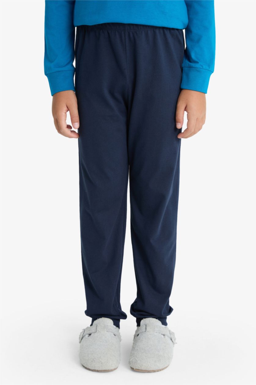 Erkek Çocuk - Genç Erkek Koyu Mavi Pijama Takımı Baskılı Uzun Kollu Üst Uzun Alt Erkek Çocuk