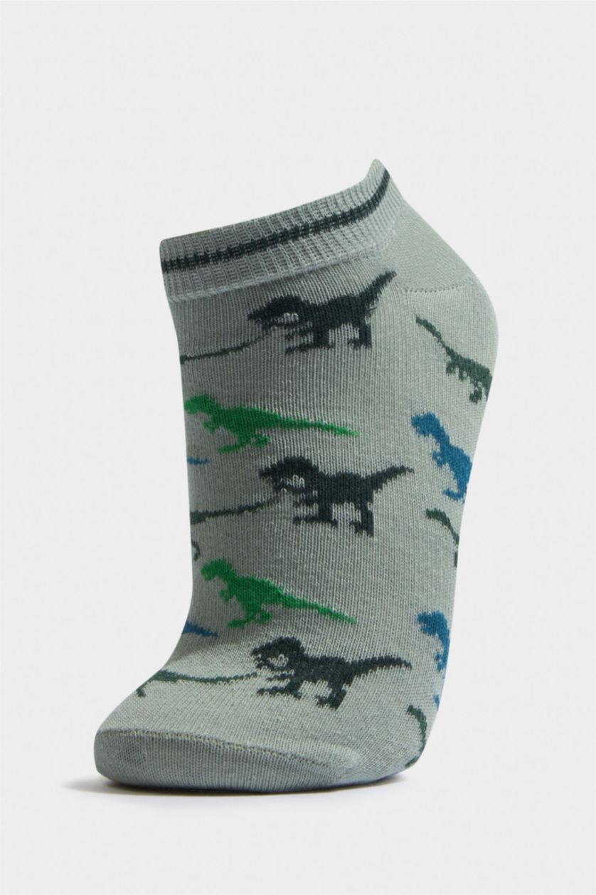 Erkek Çocuk - Genç Erkek Karma Dinazor Baskılı 7'li Pamuklu Patik Çorap Erkek Çocuk