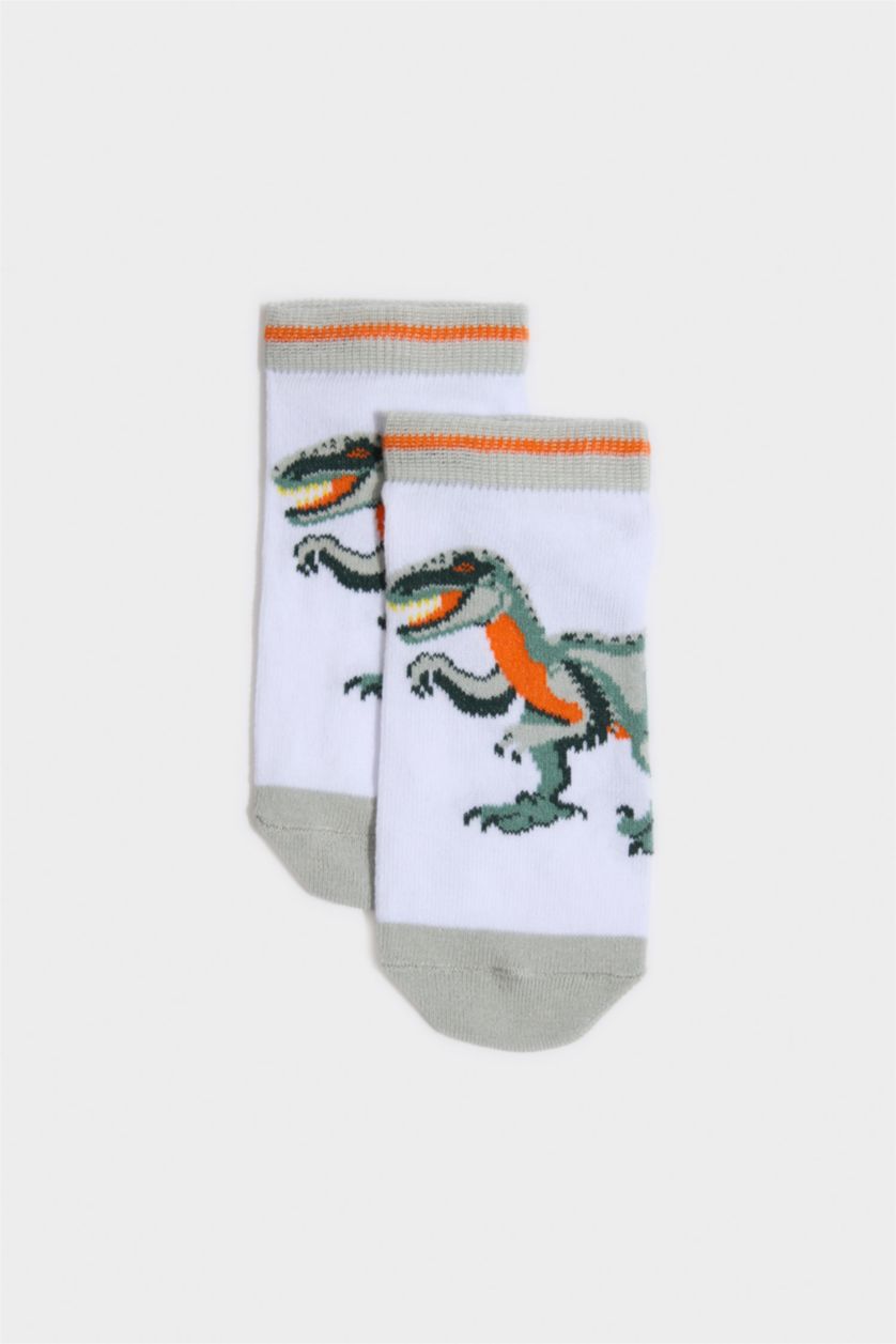 Erkek Çocuk - Genç Erkek Karma Dinazor Baskılı 7'li Pamuklu Patik Çorap Erkek Çocuk