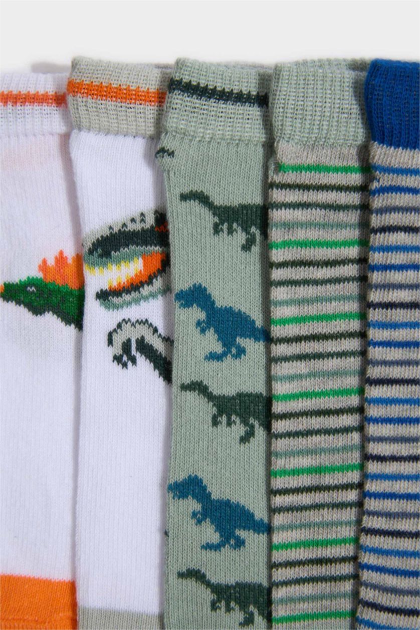 Erkek Çocuk - Genç Erkek Karma Dinazor Baskılı 7'li Pamuklu Patik Çorap Erkek Çocuk