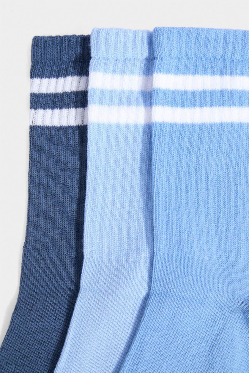 Erkek Çocuk - Genç Erkek Lacivert 3'lü Pamuklu Uzun Çorap Erkek Çocuk