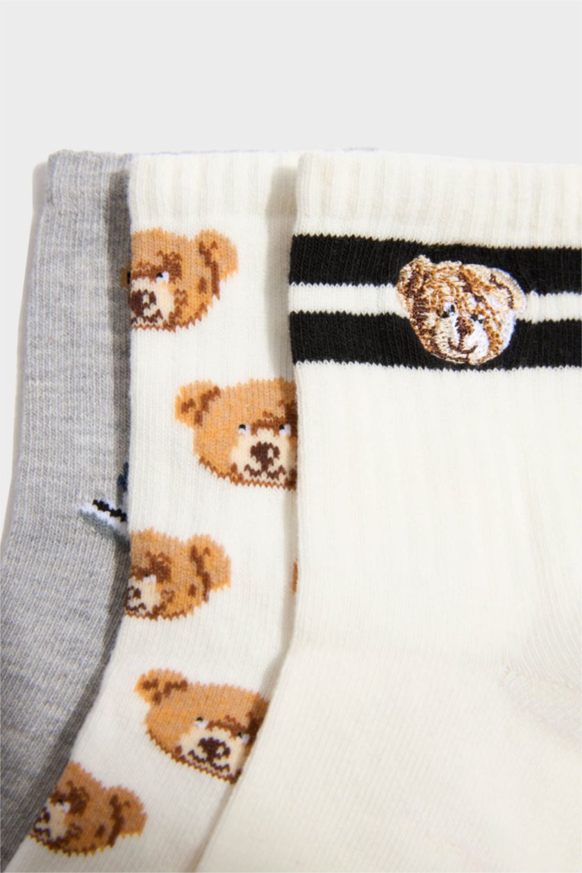 Erkek Çocuk - Genç Erkek Karma Ayıcıklı 3'lü Pamuklu Uzun Çorap Erkek Çocuk