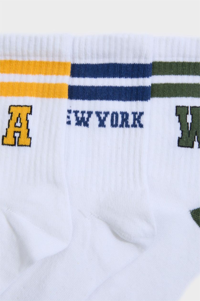 Erkek Çocuk - Genç Erkek Beyaz 3'lü Pamuklu Uzun Çorap Erkek Çocuk