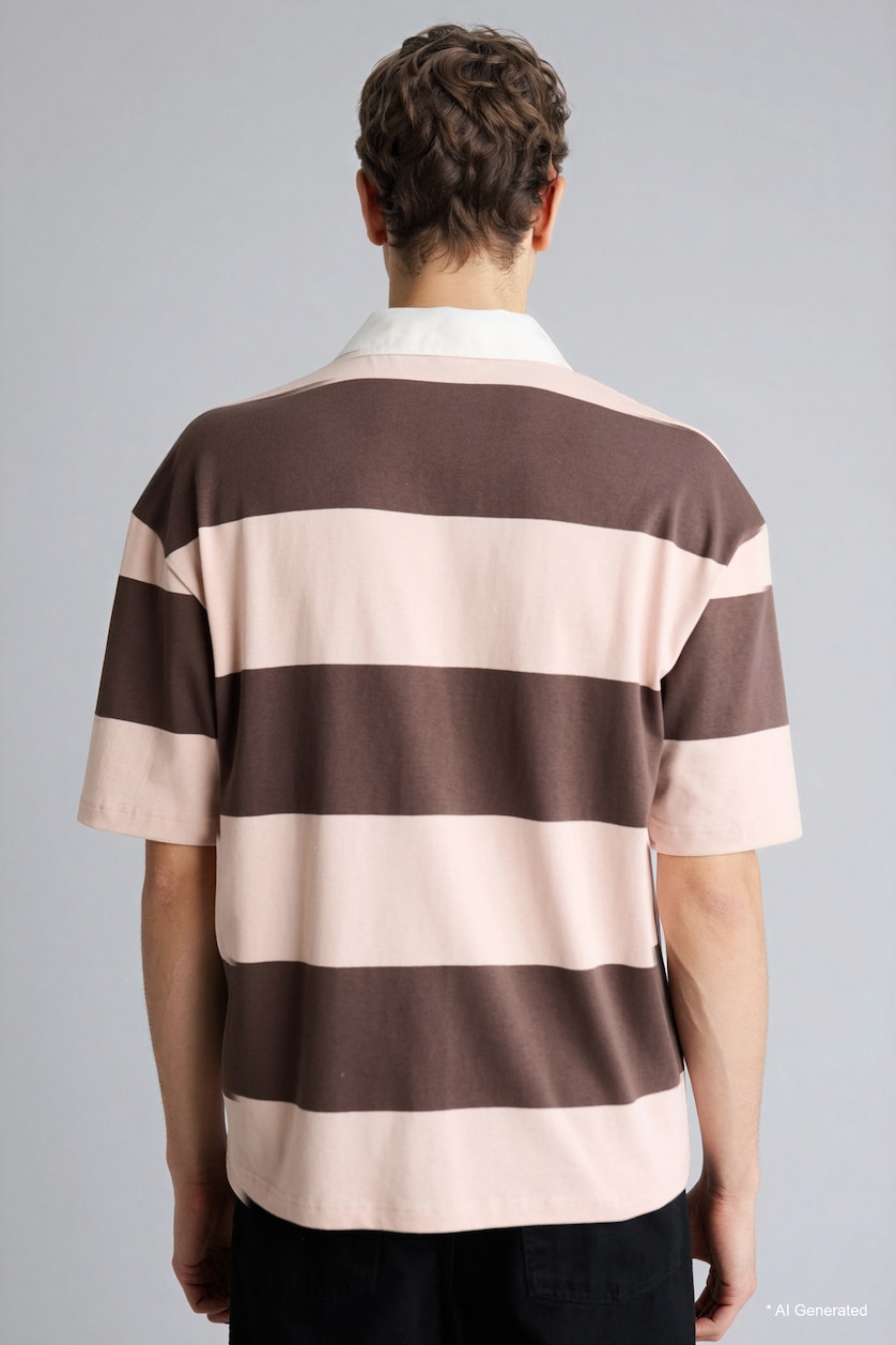Man Light Brown Loose Fit Short Sleeve Polo T-Shirt