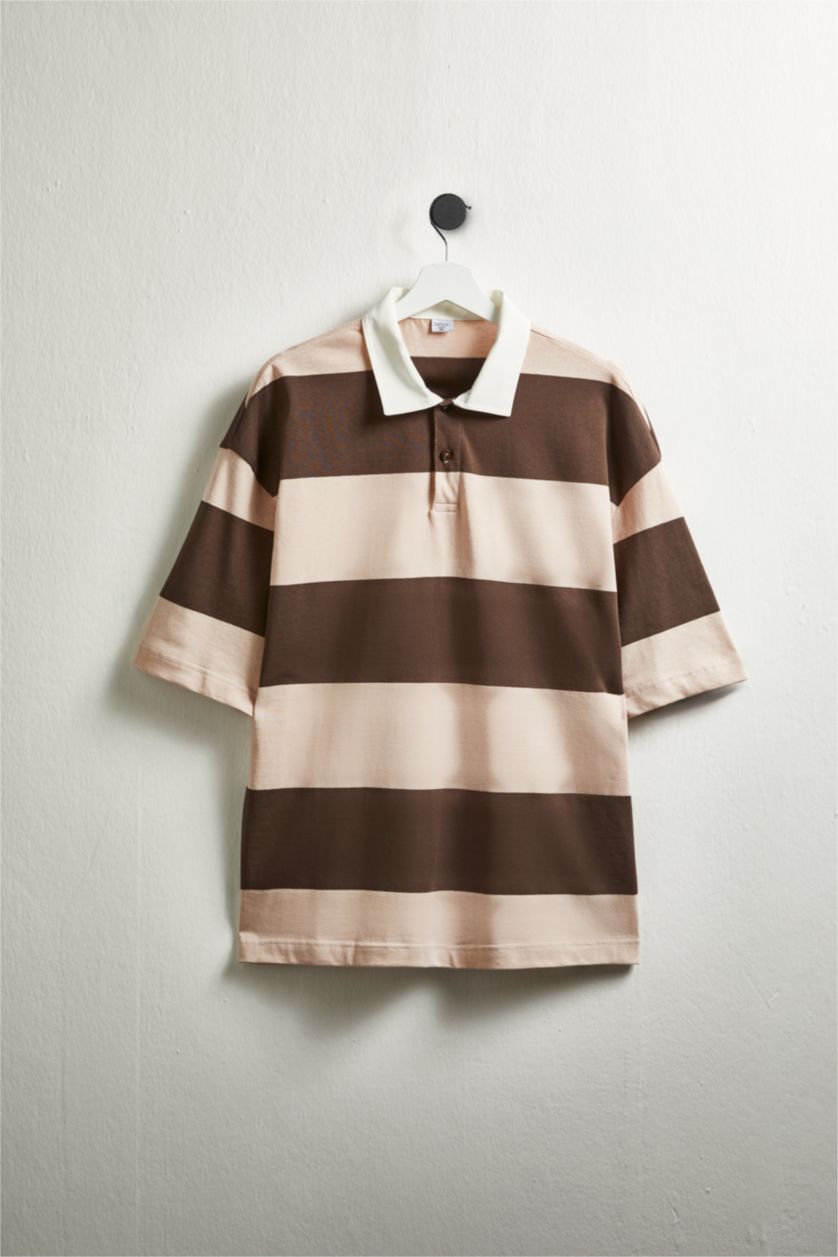 Мужчины Светло коричневый Футболка поло Loose Fit с коротким рукавом