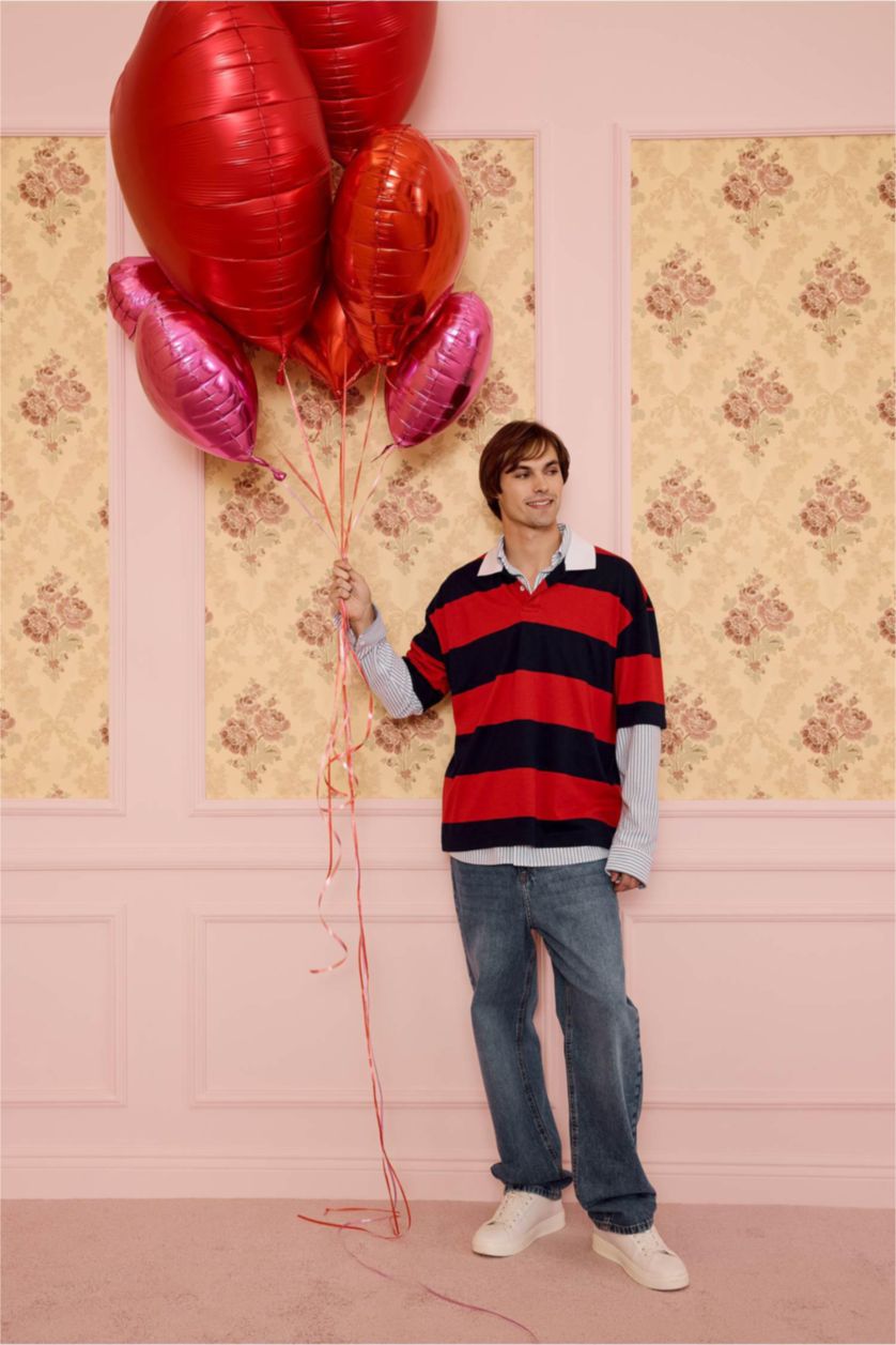 MAN Red Loose Fit Short Sleeve Polo T-shirt