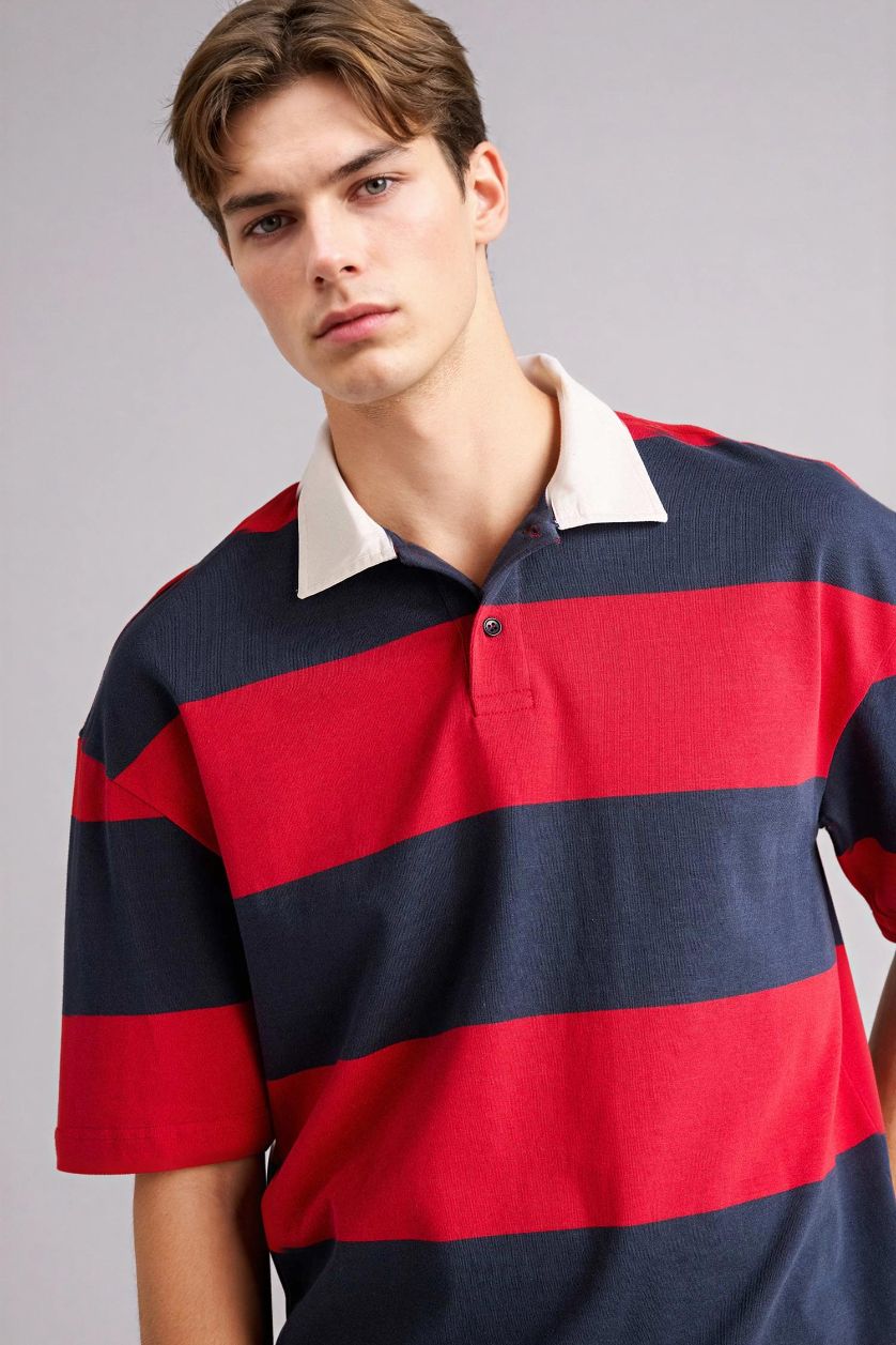 MAN Red Loose Fit Short Sleeve Polo T-shirt